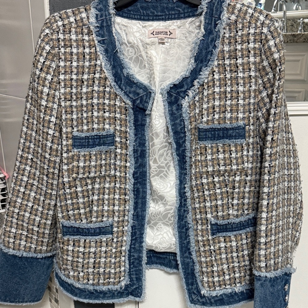 Nanette Lepore Tweed Blazer - Denim, white and Brown
